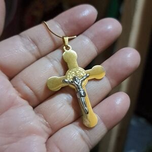 Gold-Tone Saint Benedict Crucifix Pendant Necklace